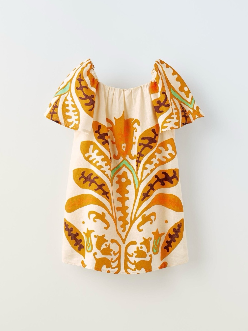 Zara girls printed linen blend dress